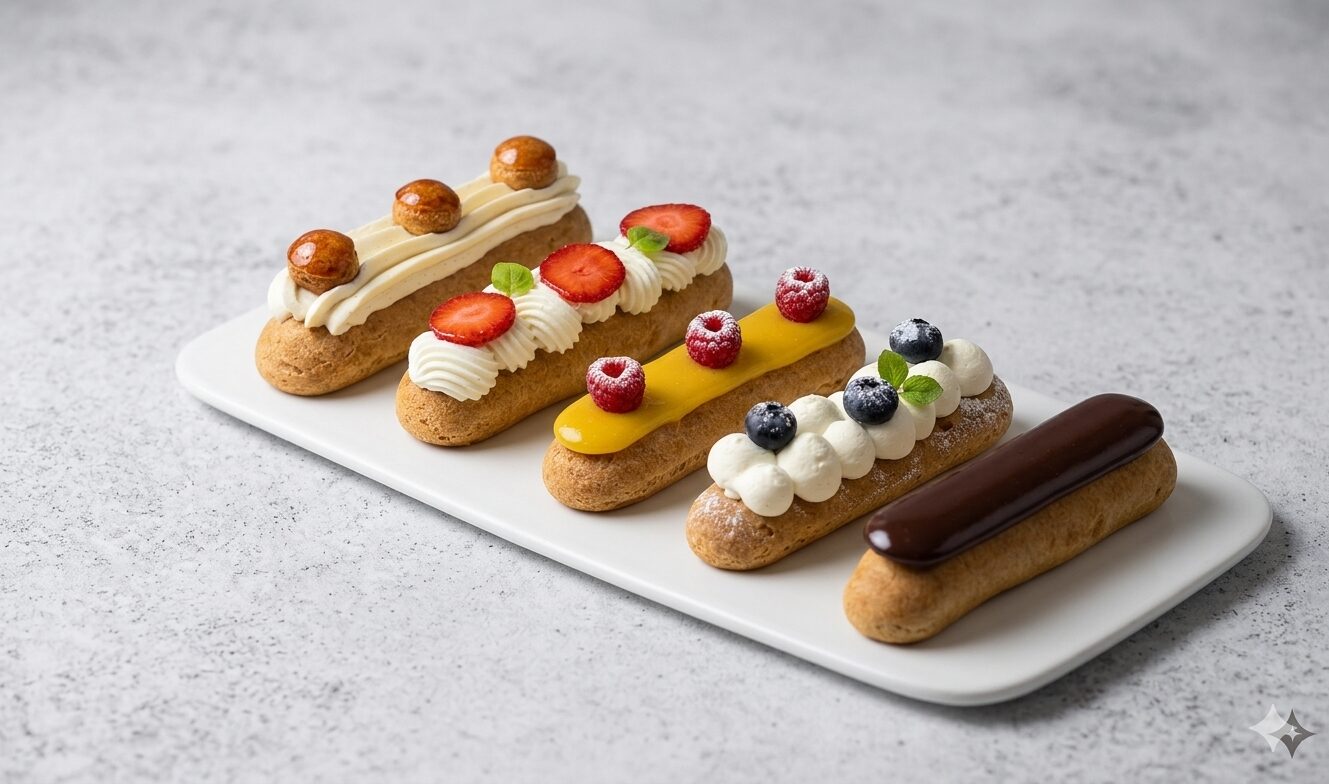 Éclairs décorés à la Boulangerie-pâtisserie Kumo, Toulouse.