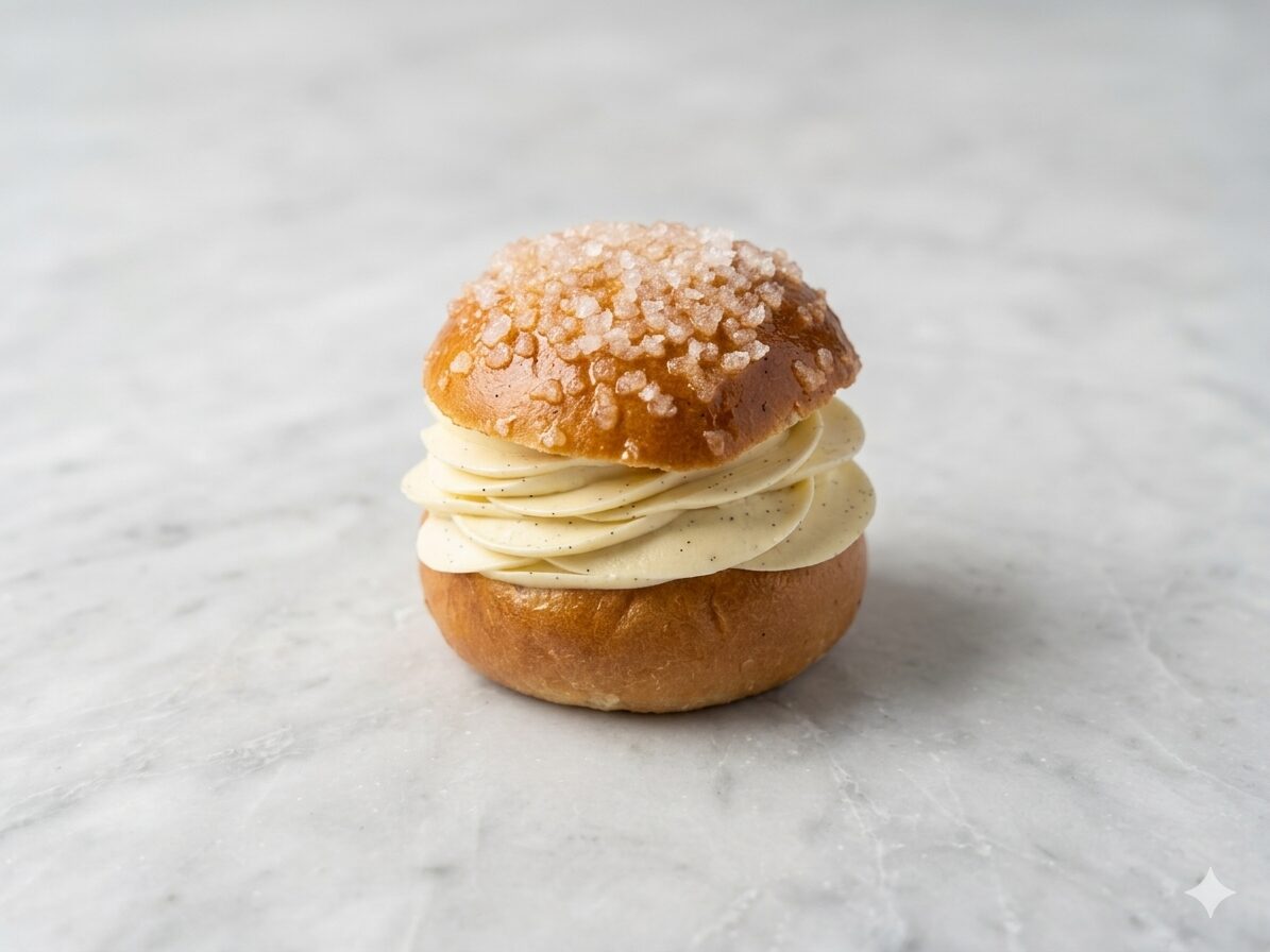 Choux sucré avec crème vanillée, pâtisserie Kumo, Toulouse.