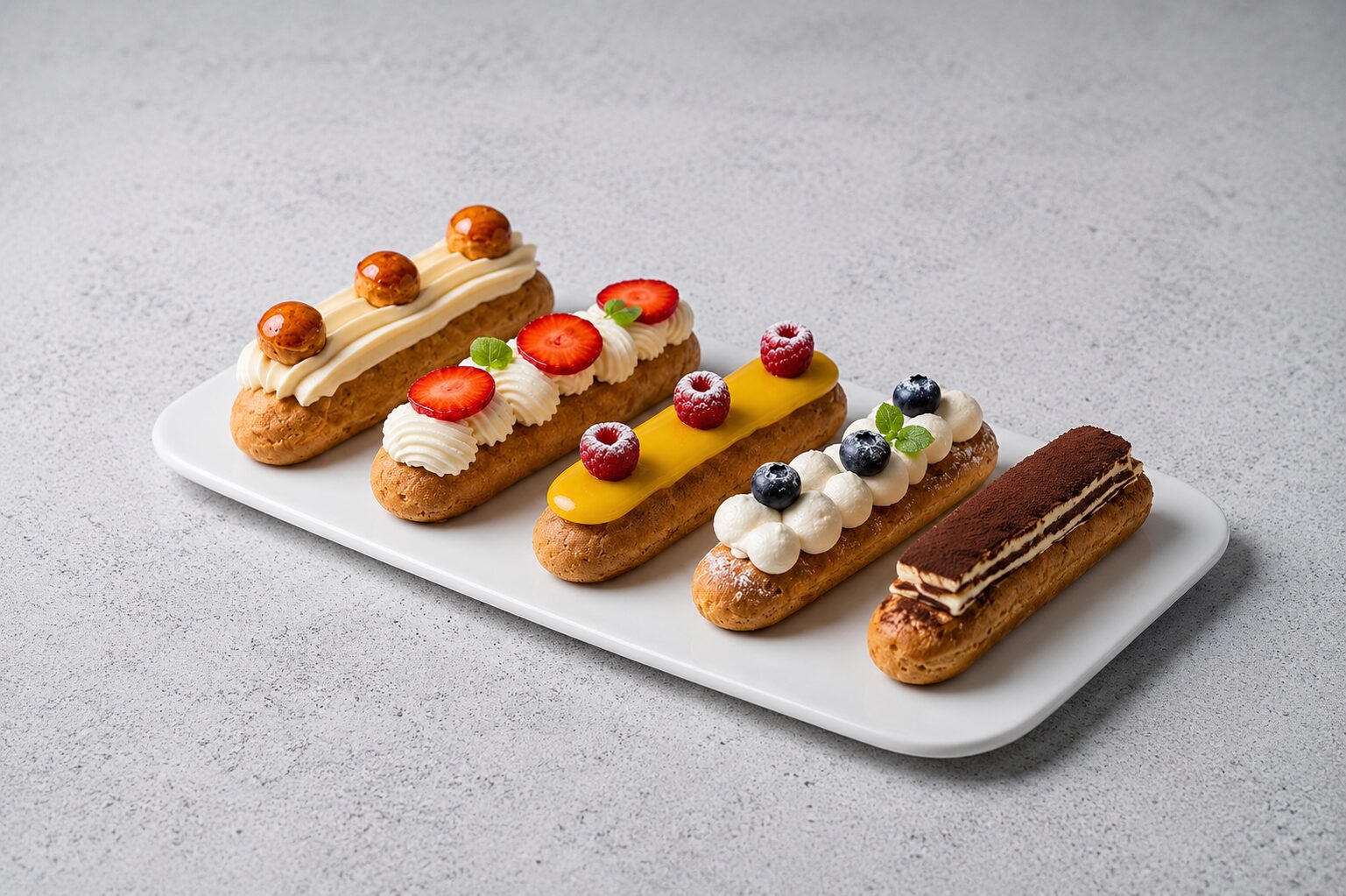 Éclairs garnis au fruit et crème, Boulangerie-pâtisserie Kumo Toulouse.